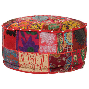 Πουφ Patchwork Στρογγυλό Χειροποίητο Κόκκινο 40x20 εκ. Βαμβάκι - PAKOBAZAAR