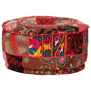 Πουφ Patchwork Στρογγυλό Χειροποίητο Κόκκινο 40x20 εκ. Βαμβάκι - PAKOBAZAAR