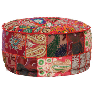 Πουφ Patchwork Στρογγυλό Χειροποίητο Κόκκινο 40x20 εκ. Βαμβάκι - PAKOBAZAAR