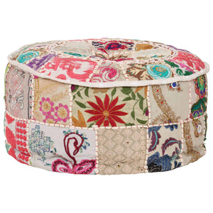 Πουφ Patchwork Στρογγυλό Χειροποίητο Μπεζ 40 x 20 εκ. Βαμβάκι - PAKOBAZAAR