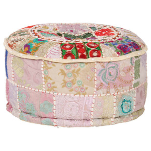 Πουφ Patchwork Στρογγυλό Χειροποίητο Μπεζ 40 x 20 εκ. Βαμβάκι - PAKOBAZAAR