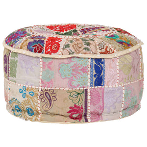 Πουφ Patchwork Στρογγυλό Χειροποίητο Μπεζ 40 x 20 εκ. Βαμβάκι - PAKOBAZAAR