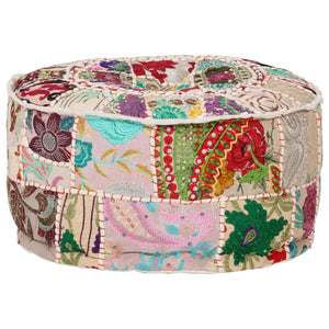 Πουφ Patchwork Στρογγυλό Χειροποίητο Μπεζ 40 x 20 εκ. Βαμβάκι - PAKOBAZAAR