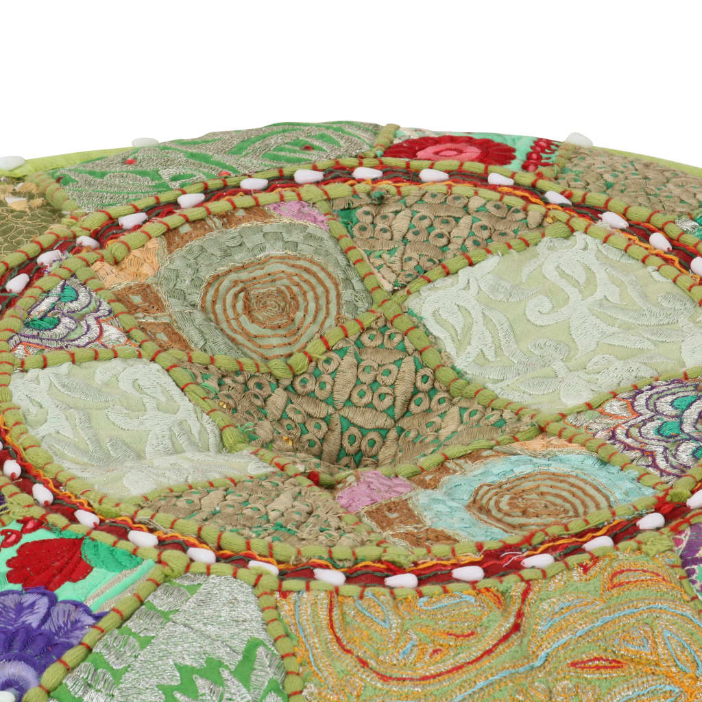 Πουφ Patchwork Στρογγυλό Χειροποίητο Πράσινο 40x20 εκ. Βαμβάκι - PAKOBAZAAR