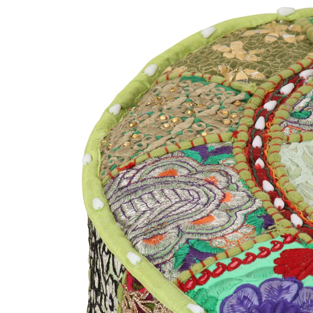 Πουφ Patchwork Στρογγυλό Χειροποίητο Πράσινο 40x20 εκ. Βαμβάκι - PAKOBAZAAR