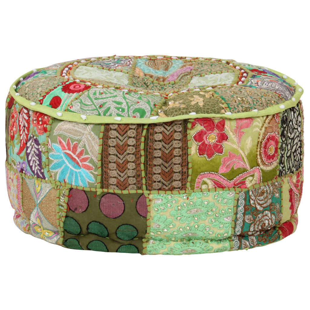 Πουφ Patchwork Στρογγυλό Χειροποίητο Πράσινο 40x20 εκ. Βαμβάκι - PAKOBAZAAR
