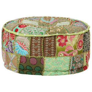 Πουφ Patchwork Στρογγυλό Χειροποίητο Πράσινο 40x20 εκ. Βαμβάκι - PAKOBAZAAR