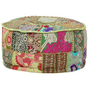 Πουφ Patchwork Στρογγυλό Χειροποίητο Πράσινο 40x20 εκ. Βαμβάκι - PAKOBAZAAR