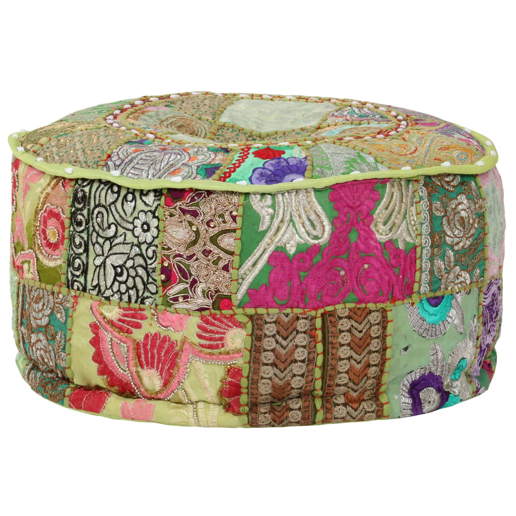 Πουφ Patchwork Στρογγυλό Χειροποίητο Πράσινο 40x20 εκ. Βαμβάκι - PAKOBAZAAR