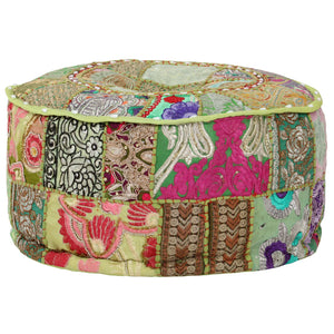 Πουφ Patchwork Στρογγυλό Χειροποίητο Πράσινο 40x20 εκ. Βαμβάκι - PAKOBAZAAR