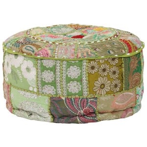 Πουφ Patchwork Στρογγυλό Χειροποίητο Πράσινο 40x20 εκ. Βαμβάκι - PAKOBAZAAR