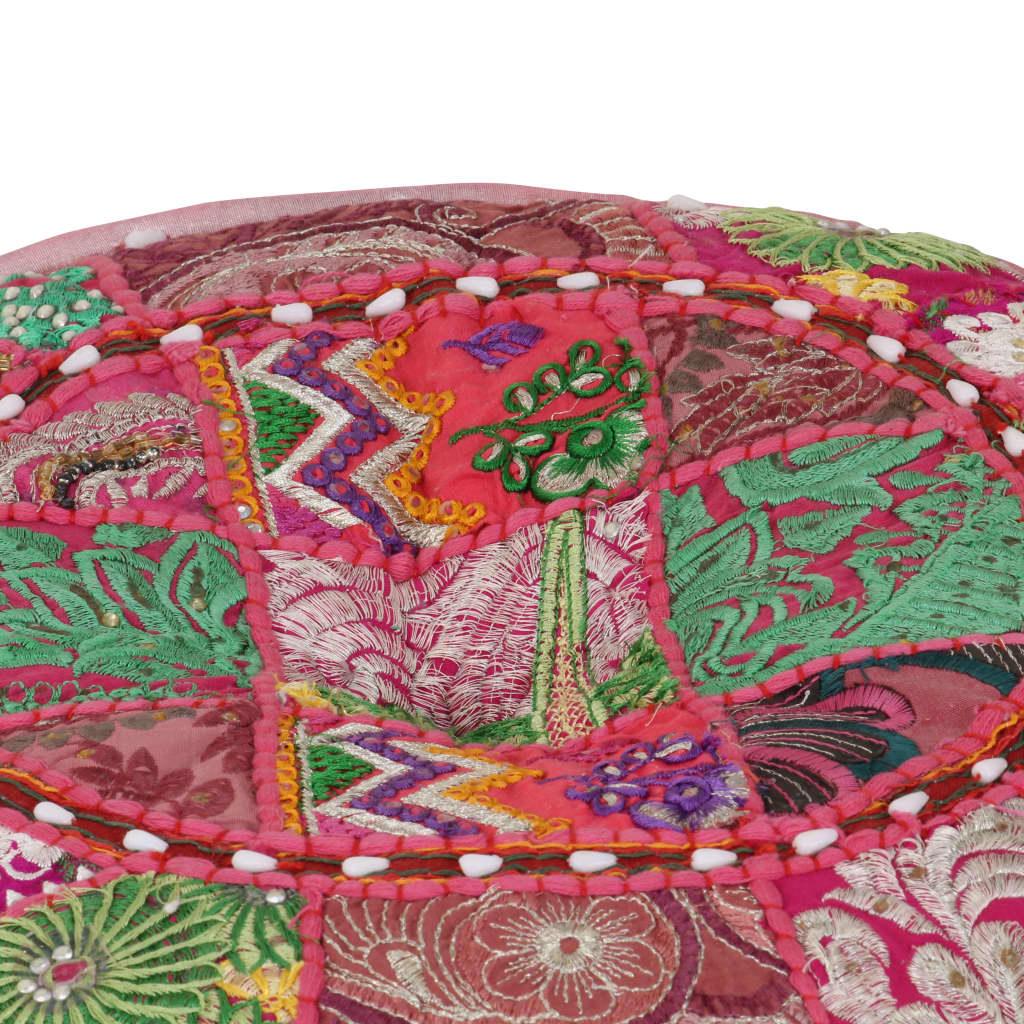Πουφ Patchwork Στρογγυλό Χειροποίητο Ροζ 40 x 20 εκ. Βαμβάκι - PAKOBAZAAR