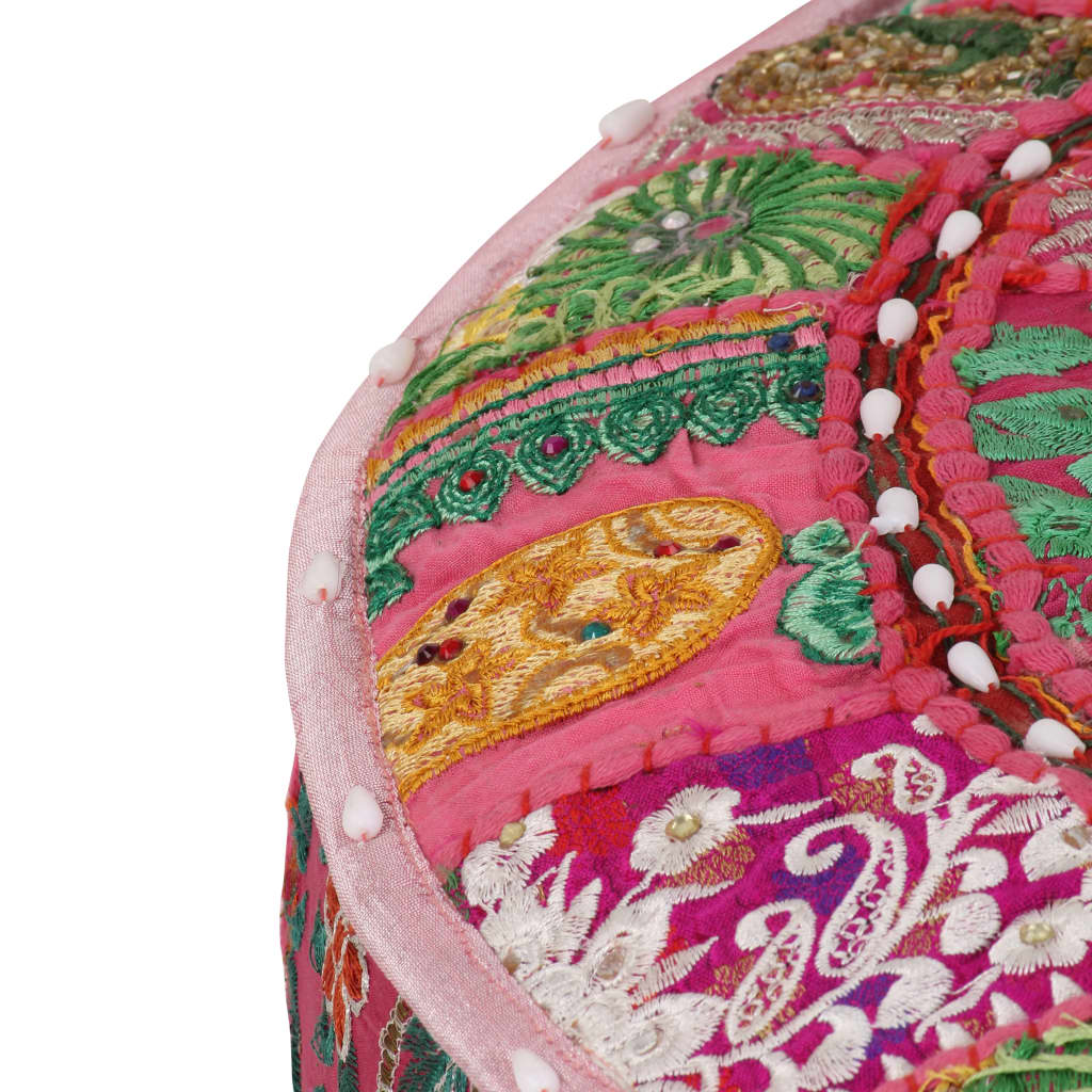 Πουφ Patchwork Στρογγυλό Χειροποίητο Ροζ 40 x 20 εκ. Βαμβάκι - PAKOBAZAAR