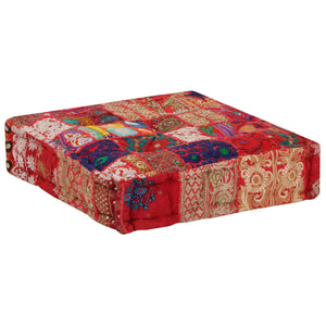 Πουφ Patchwork Τετράγωνο Χειροπ. Κόκκινο 50x50x12 εκ. Βαμβάκι - PAKOBAZAAR