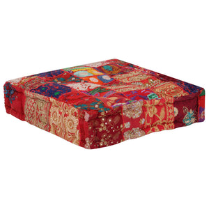 Πουφ Patchwork Τετράγωνο Χειροπ. Κόκκινο 50x50x12 εκ. Βαμβάκι - PAKOBAZAAR