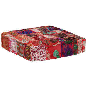 Πουφ Patchwork Τετράγωνο Χειροπ. Κόκκινο 50x50x12 εκ. Βαμβάκι - PAKOBAZAAR