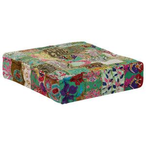 Πουφ Patchwork Τετράγωνο Χειροπ. Πράσινο 50x50x12 εκ. Βαμβάκι - PAKOBAZAAR