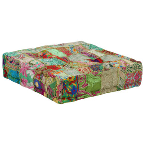 Πουφ Patchwork Τετράγωνο Χειροπ. Πράσινο 50x50x12 εκ. Βαμβάκι - PAKOBAZAAR