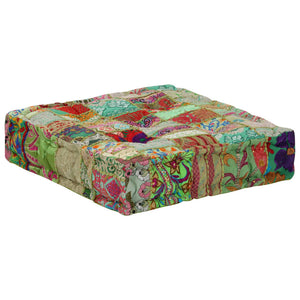 Πουφ Patchwork Τετράγωνο Χειροπ. Πράσινο 50x50x12 εκ. Βαμβάκι - PAKOBAZAAR