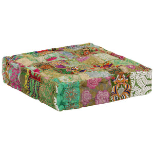 Πουφ Patchwork Τετράγωνο Χειροπ. Πράσινο 50x50x12 εκ. Βαμβάκι - PAKOBAZAAR