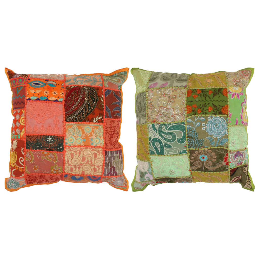 Μαξιλάρια Patchwork Χειροπ. 2 τεμ. 45x45 εκ. Πορτοκαλί/Πράσινο