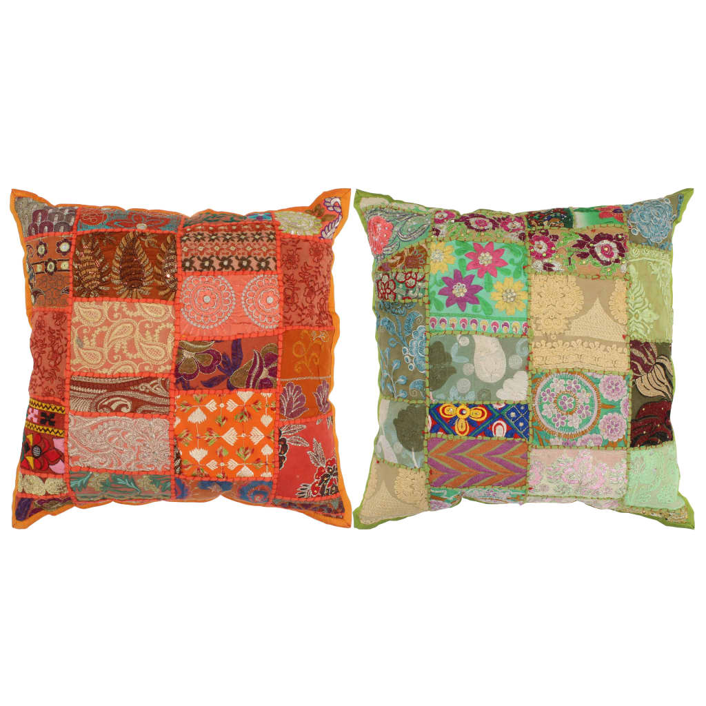 Μαξιλάρια Patchwork Χειροπ. 2 τεμ. 45x45 εκ. Πορτοκαλί/Πράσινο