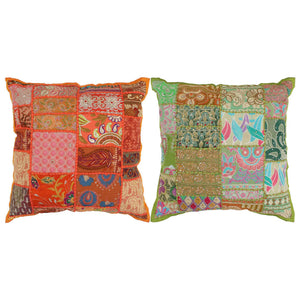 Μαξιλάρια Patchwork Χειροπ. 2 τεμ. 45x45 εκ. Πορτοκαλί/Πράσινο