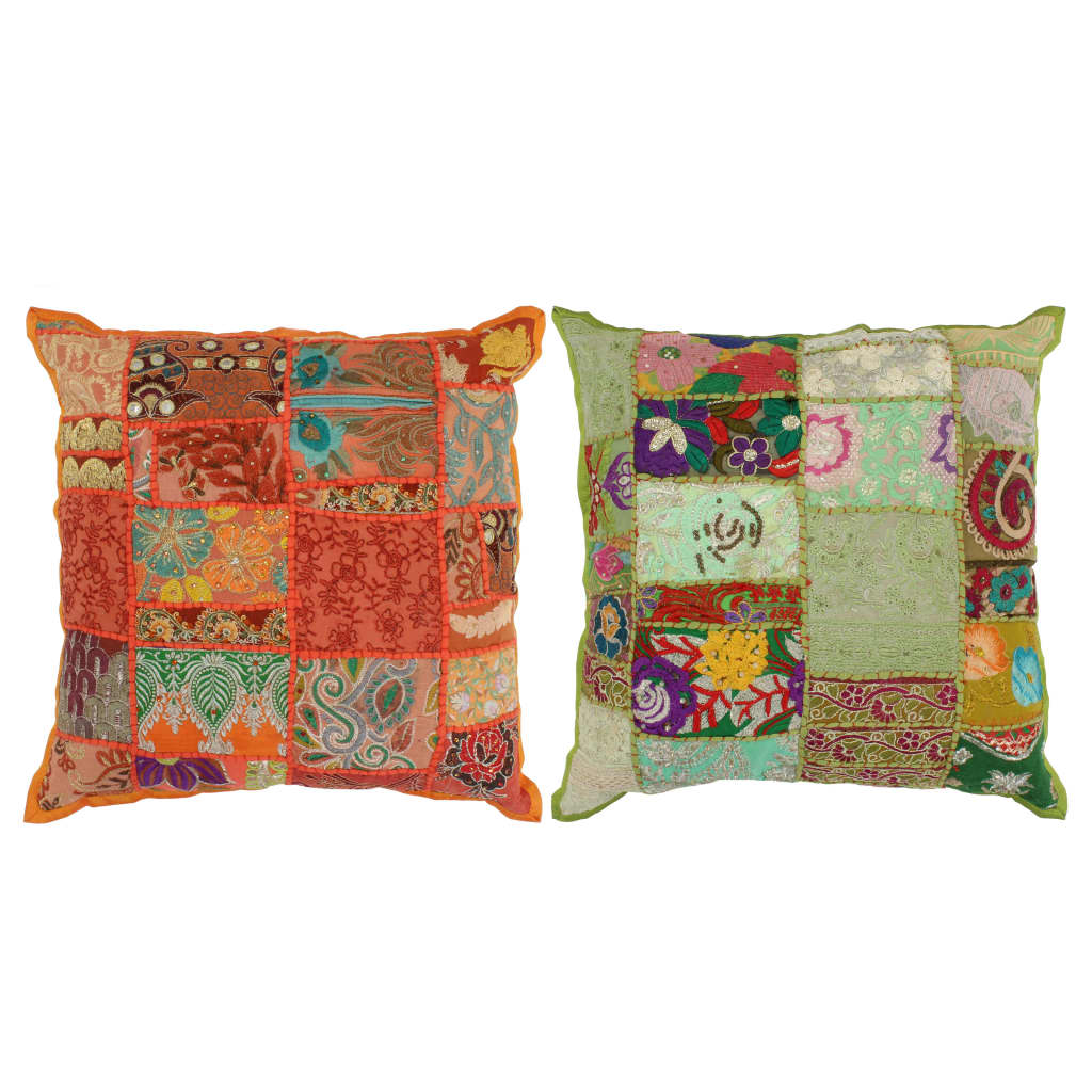 Μαξιλάρια Patchwork Χειροπ. 2 τεμ. 45x45 εκ. Πορτοκαλί/Πράσινο