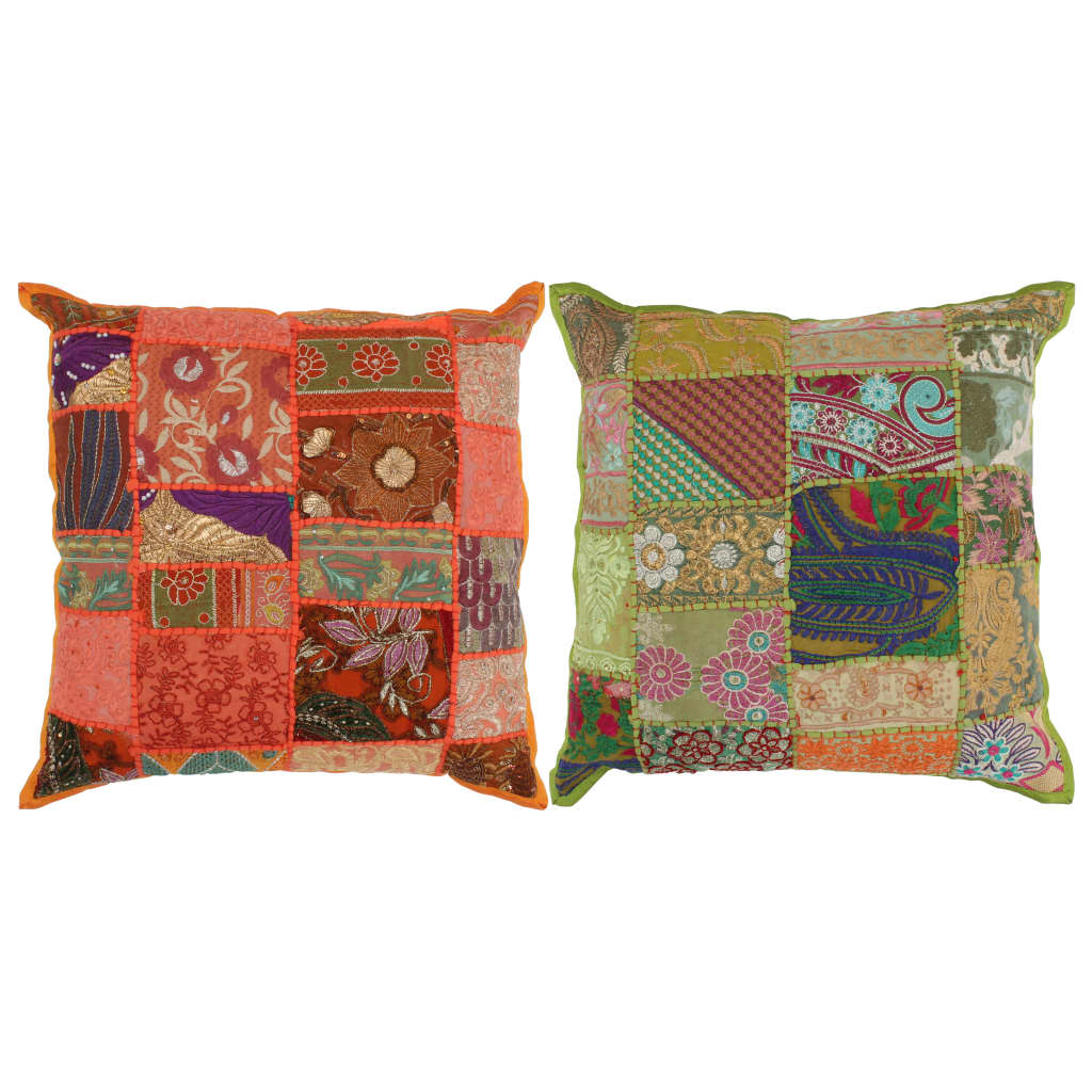 Μαξιλάρια Patchwork Χειροπ. 2 τεμ. 45x45 εκ. Πορτοκαλί/Πράσινο