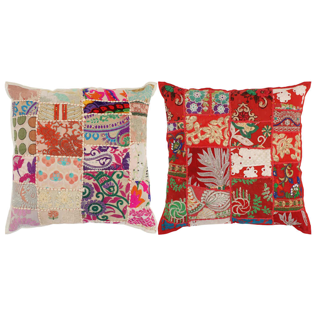 Μαξιλάρια Patchwork Χειροποίητα 2 τεμ. Κόκκινο/Μπεζ 45x45 εκ.