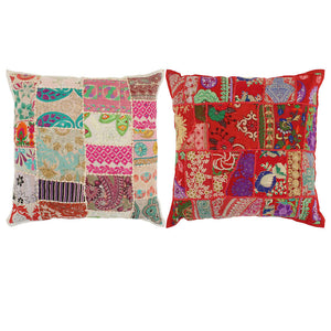 Μαξιλάρια Patchwork Χειροποίητα 2 τεμ. Κόκκινο/Μπεζ 45x45 εκ.