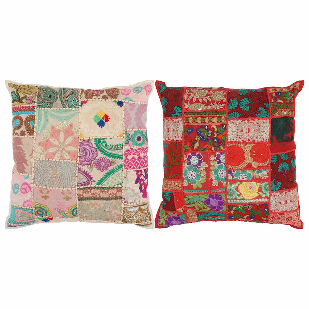 Μαξιλάρια Patchwork Χειροποίητα 2 τεμ. Κόκκινο/Μπεζ 45x45 εκ.