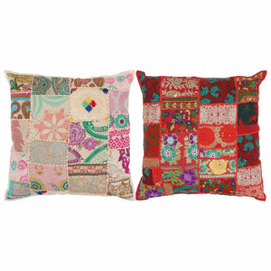 Μαξιλάρια Patchwork Χειροποίητα 2 τεμ. Κόκκινο/Μπεζ 45x45 εκ.