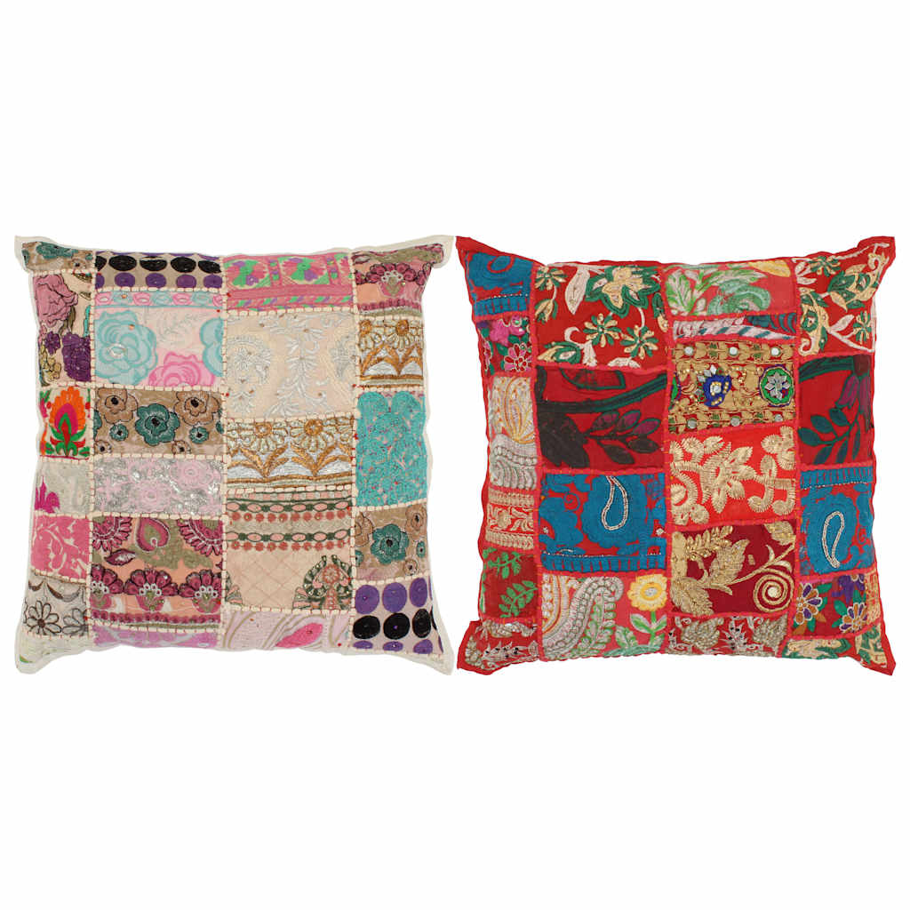 Μαξιλάρια Patchwork Χειροποίητα 2 τεμ. Κόκκινο/Μπεζ 45x45 εκ.