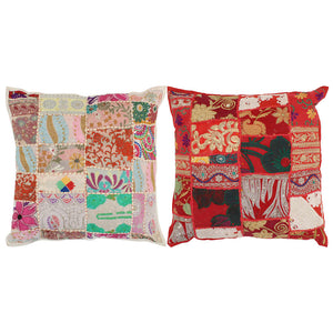 Μαξιλάρια Patchwork Χειροποίητα 2 τεμ. Κόκκινο/Μπεζ 45x45 εκ.