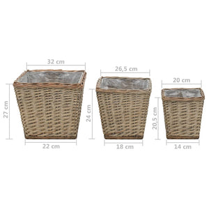 Γλάστρες Υπερυψωμένες 3 τεμ. Wicker με Επένδυση Πολυαιθυλενίου - PAKOBAZAAR