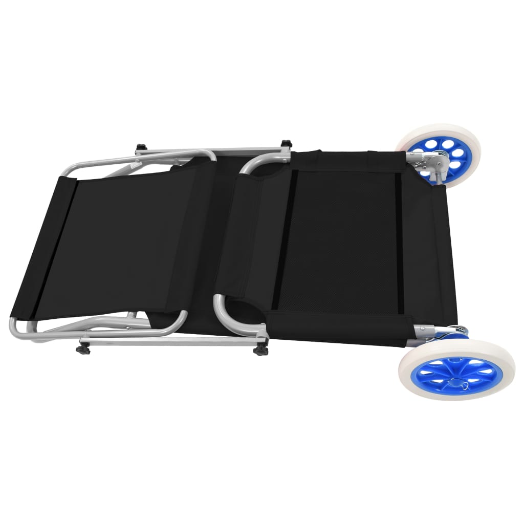 Ξαπλώστρα Πτυσσόμενη Χρώμα Μαύρη Αλουμινίου με Σκίαστρο + Ρόδες - Pakobazaar