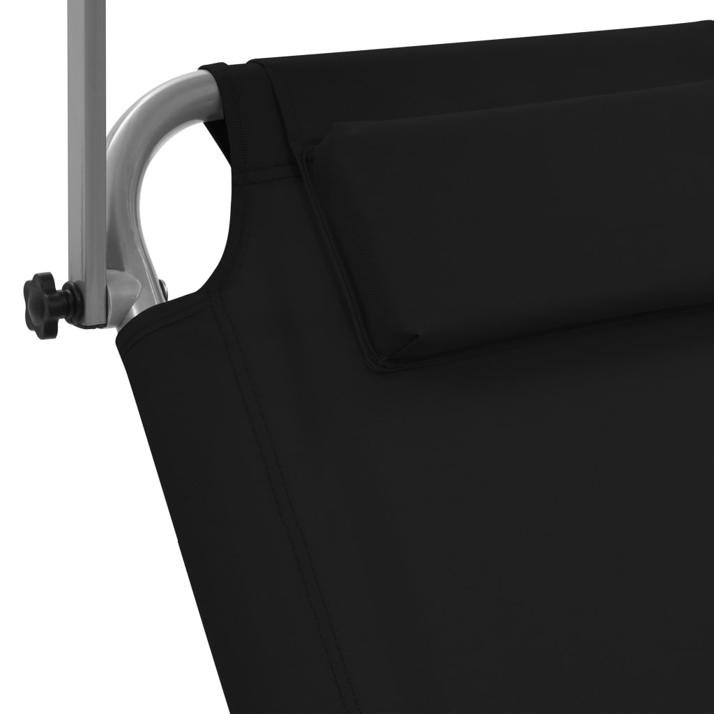 Ξαπλώστρα Πτυσσόμενη Χρώμα Μαύρη Αλουμινίου με Σκίαστρο + Ρόδες - Pakobazaar