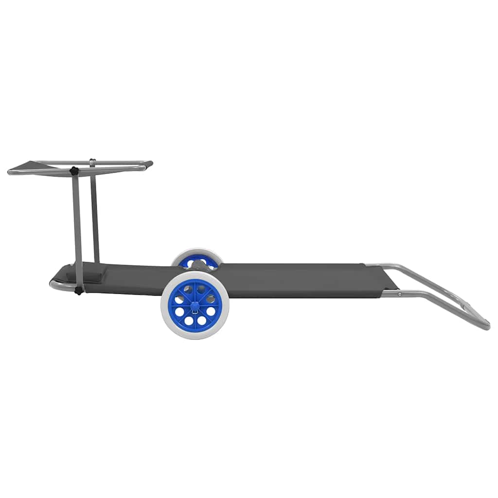 Ξαπλώστρα Πτυσσόμενη Χρώμα Γκρι Αλουμινίου με Σκίαστρο + Ρόδες - Pakobazaar