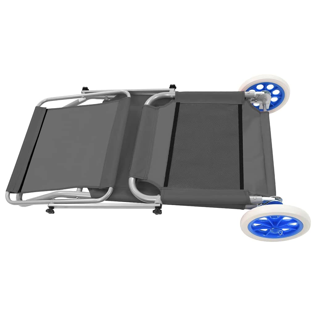 Ξαπλώστρα Πτυσσόμενη Χρώμα Γκρι Αλουμινίου με Σκίαστρο + Ρόδες - Pakobazaar