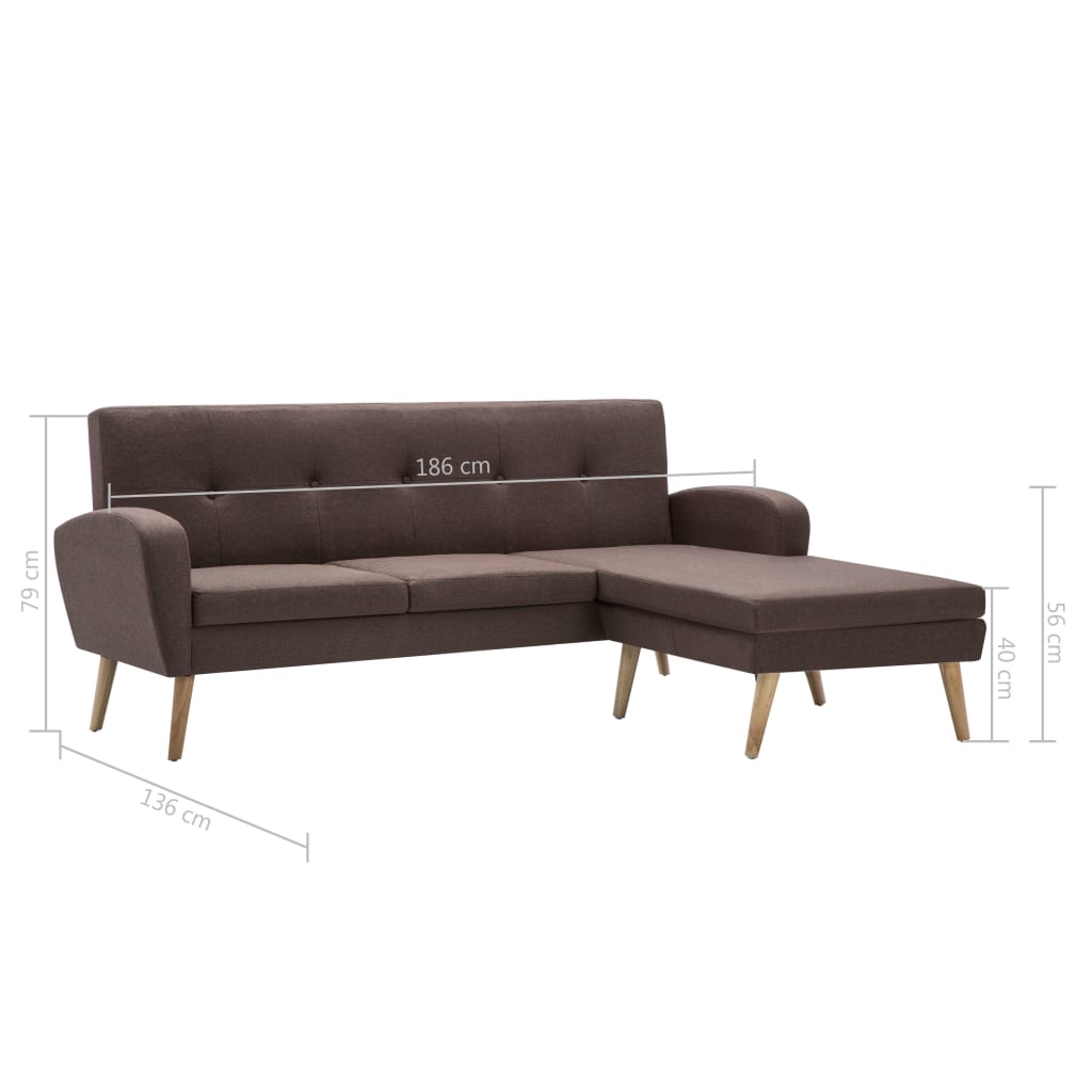 Καναπές Γωνιακός Καφέ 186 x 136 x 79 εκ. Υφασμάτινος - Pakobazaar