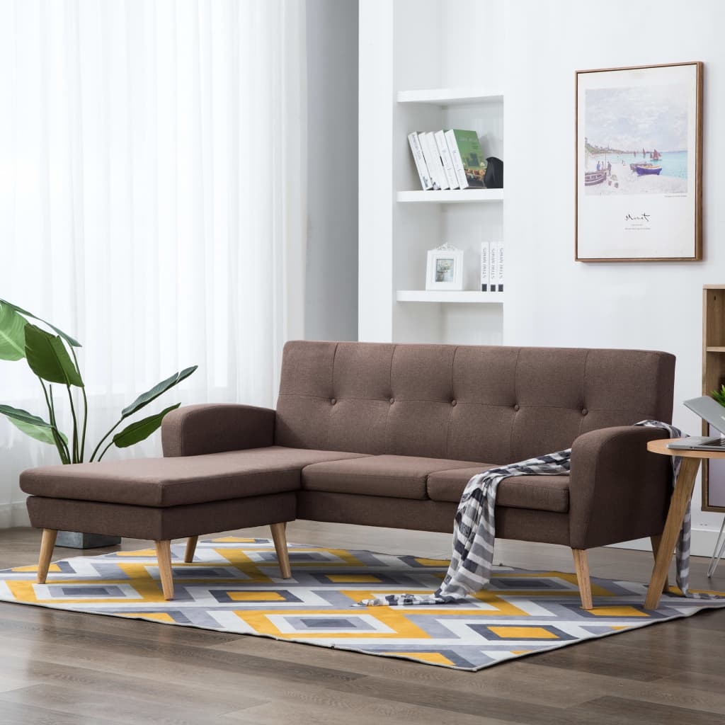 Καναπές Γωνιακός Καφέ 186 x 136 x 79 εκ. Υφασμάτινος - Pakobazaar