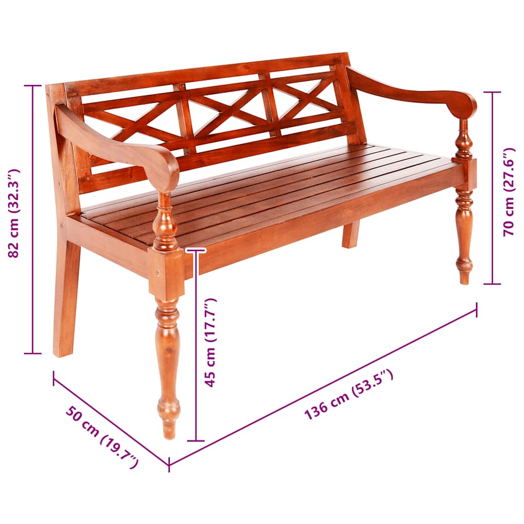 Παγκάκι Batavia Σκούρο Καφέ 136 εκ. από Μασίφ Μαόνι - Pakobazaar