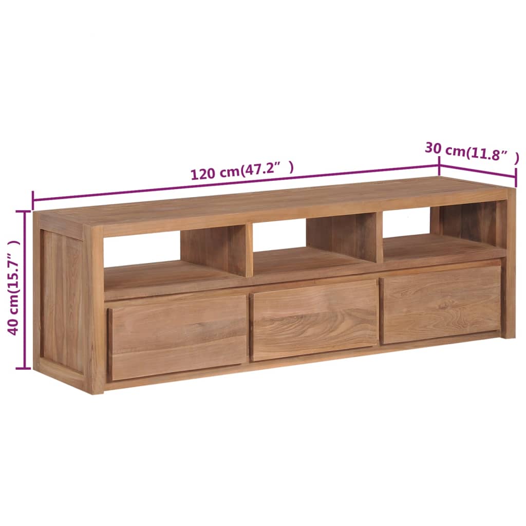 Έπιπλο Τηλεόρασης 120x30x40 εκ Μασίφ Ξύλο Teak/Φυσικό Φινίρισμα - PAKOBAZAAR