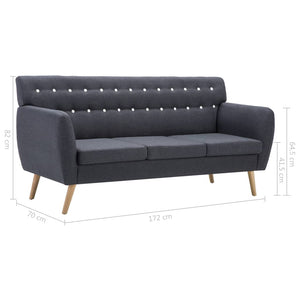 Καναπές Τριθέσιος Σκ. Γκρι 172x70x82 εκ. Υφασμάτινη Ταπετσαρία - PAKOBAZAAR