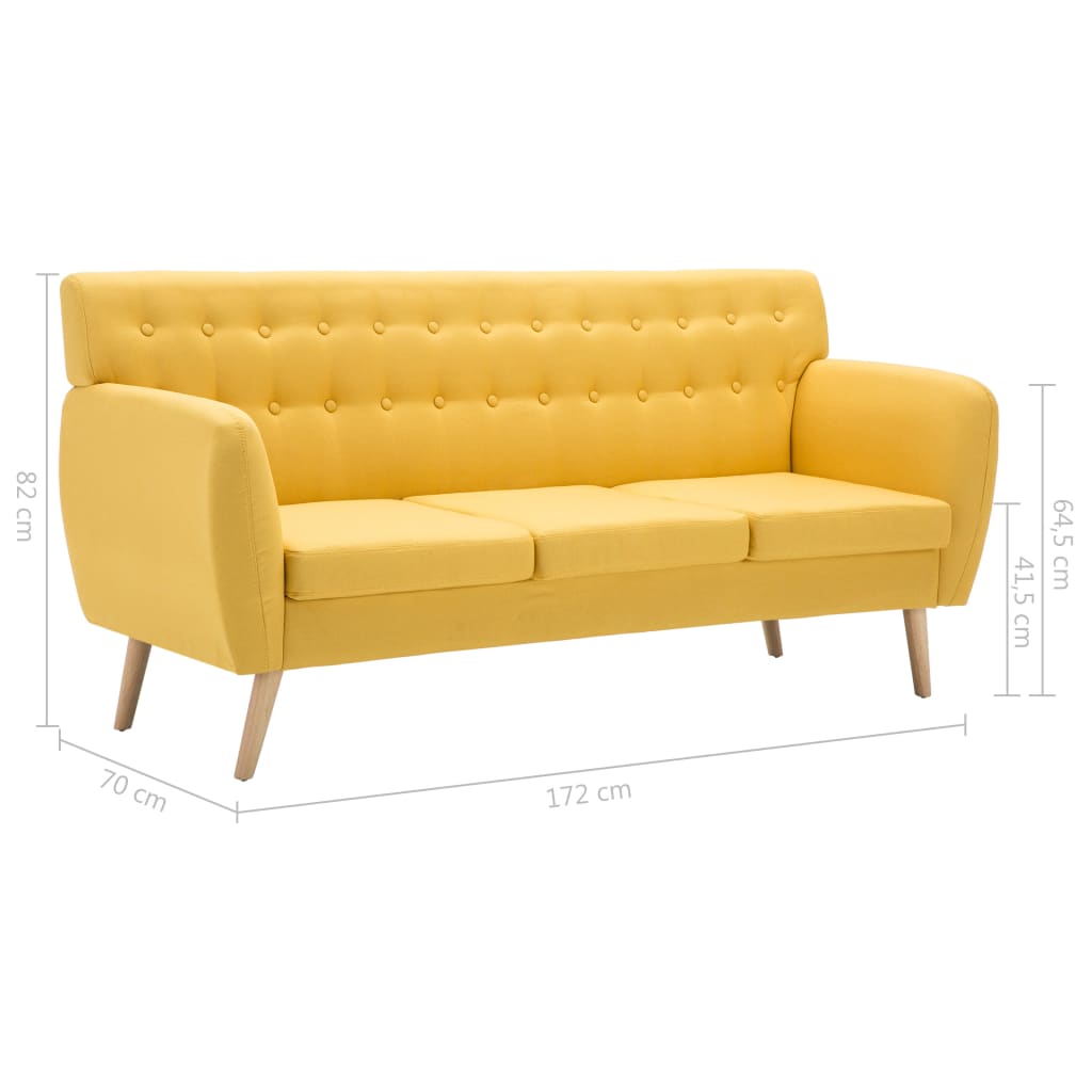 Καναπές Τριθέσιος Κίτρινος 172x70x82 εκ. Υφασμάτινη Ταπετσαρία - PAKOBAZAAR