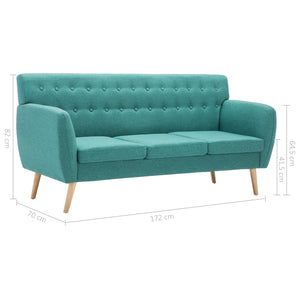 Καναπές Τριθέσιος Πράσινος 172x70x82 εκ. Υφασμάτινη Ταπετσαρία - PAKOBAZAAR