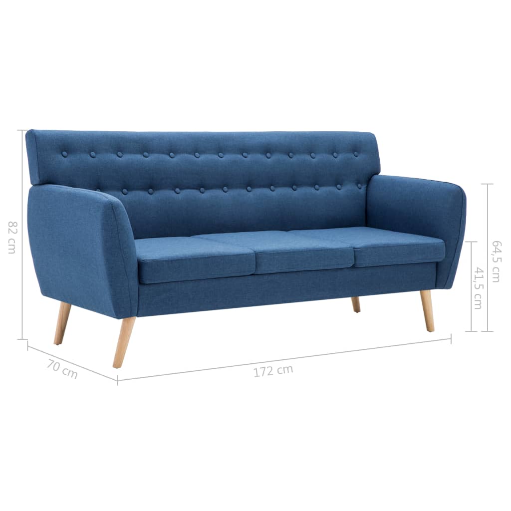 Καναπές Τριθέσιος Μπλε 172x70x82 εκ. Υφασμάτινη Ταπετσαρία - Pakobazaar