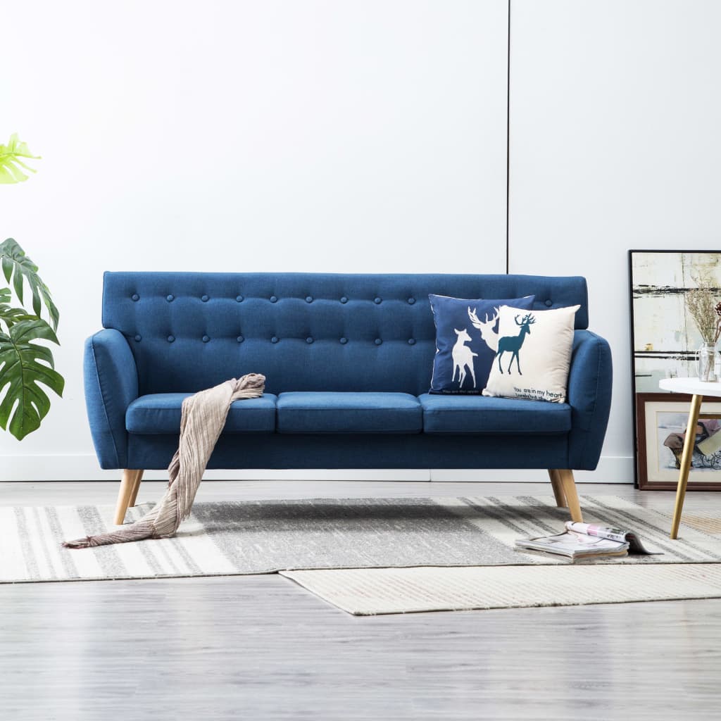 Καναπές Τριθέσιος Μπλε 172x70x82 εκ. Υφασμάτινη Ταπετσαρία - Pakobazaar