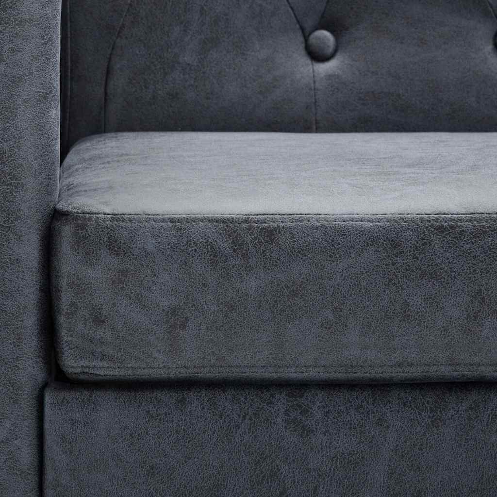 Καναπές Τριθέσιος Chesterfield Γκρι από Συνθετικό Καστόρι